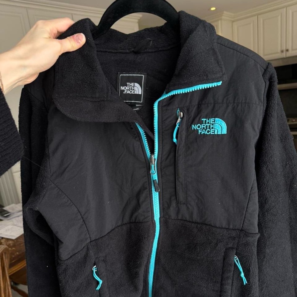 The North Face Black Denali Jacket with Teal Accents